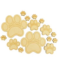 Laser Cut 3mm Etched Paw Print Shapes - Size Options